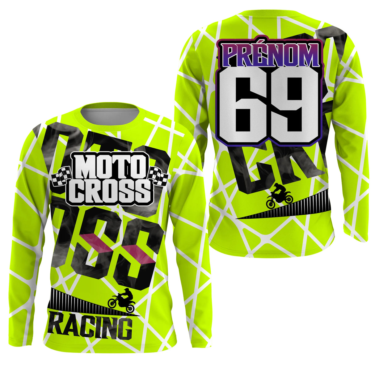 Anti-UV manches longues maillot motocross vert fluo Racing, design dirt bike fluo personnalisé