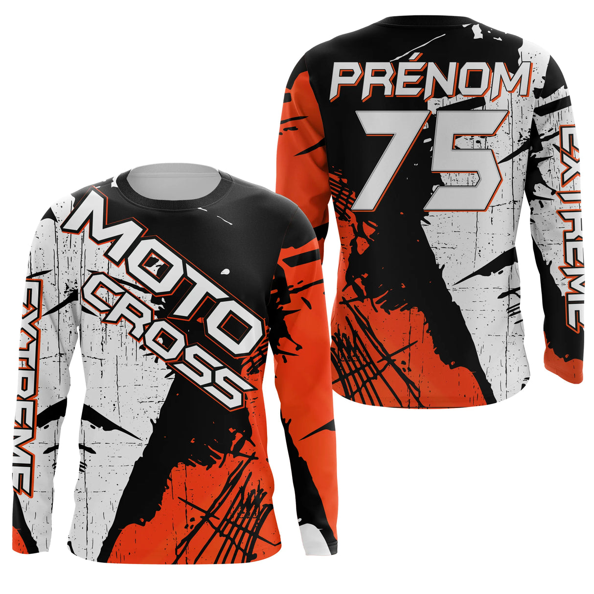Anti-UV manches longues maillot motocross rouge noir Xtreme, design dirt bike éclats personnalisé