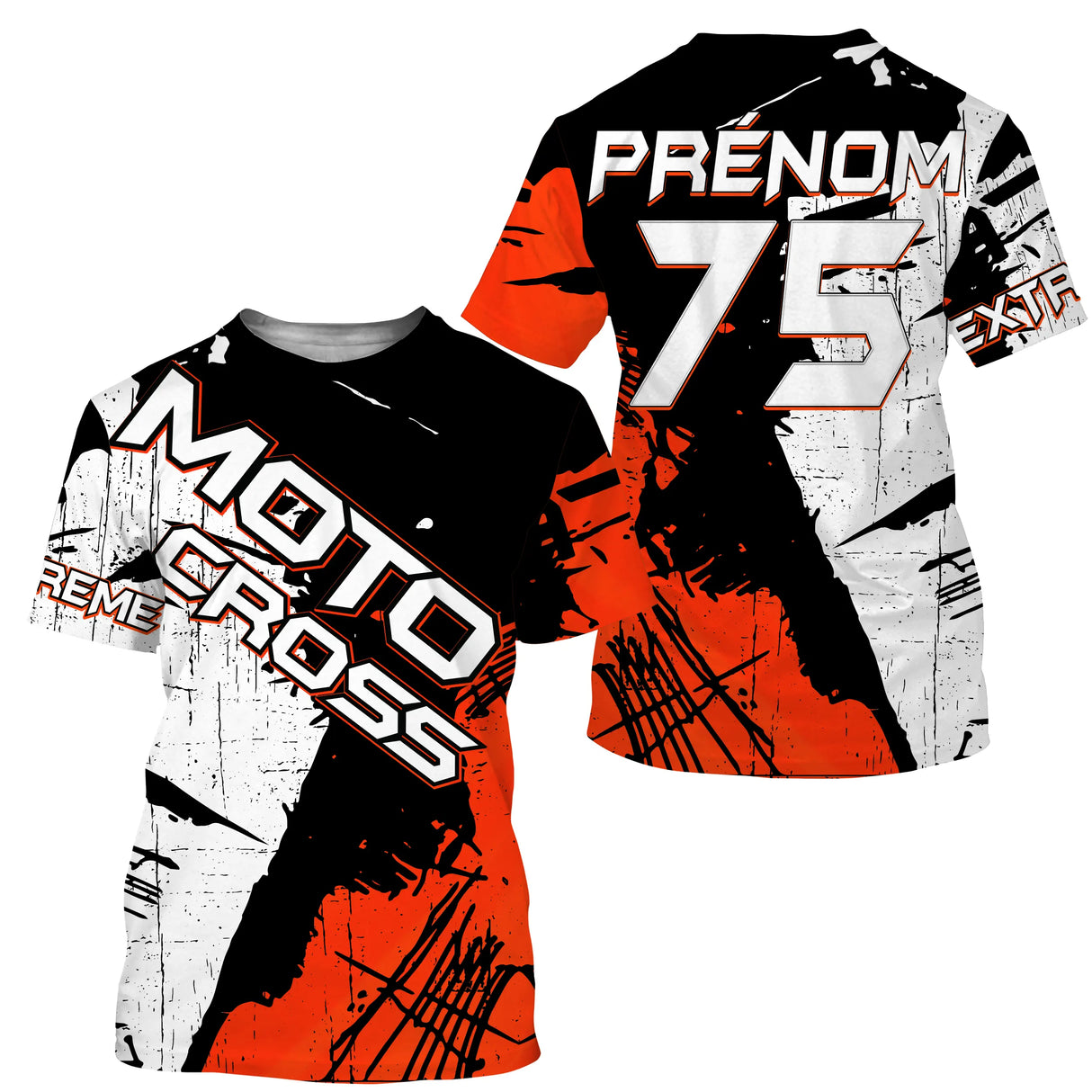 Anti-UV à capuche maillot motocross rouge noir, lettrage Moto Cross Xtreme et numéro de course personnalisé