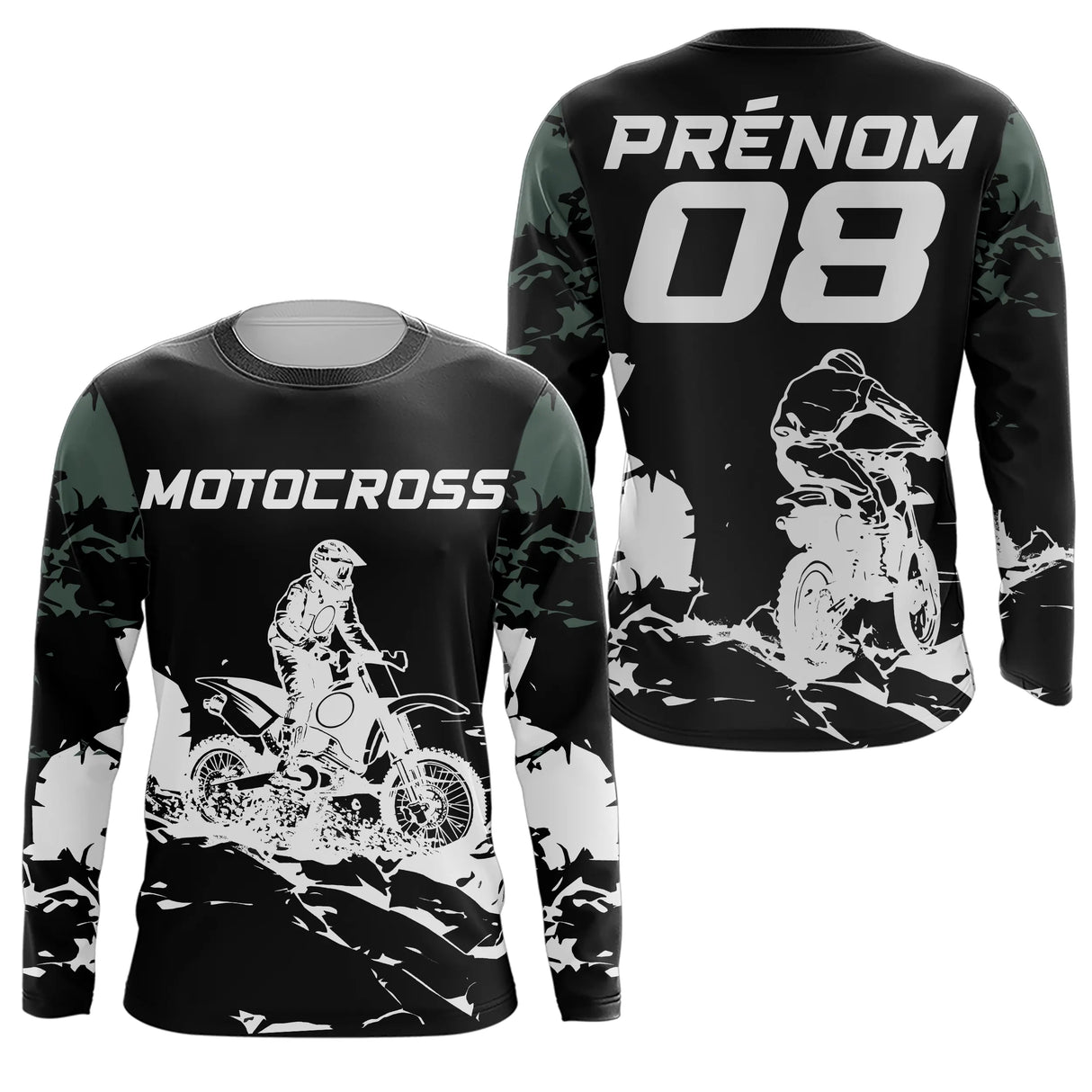 Anti-UV manches longues maillot motocross camo vert noir, design dirt bike tactique personnalisé