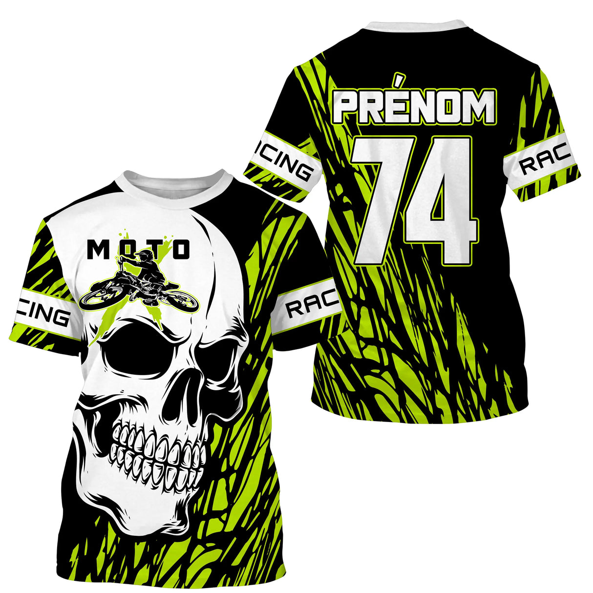 Anti-UV à capuche sweat motocross vert lime noir, design rock dirt bike personnalisé pour pilote