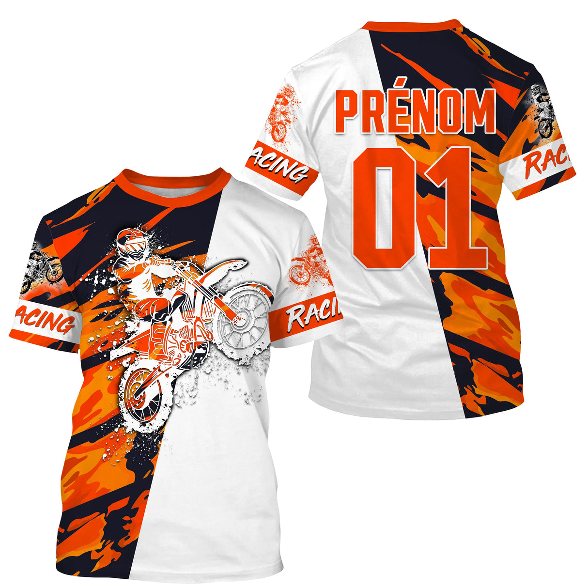 Anti-UV à capuche sweat motocross blanc orange, design dirt bike KTM personnalisé pour pilote
