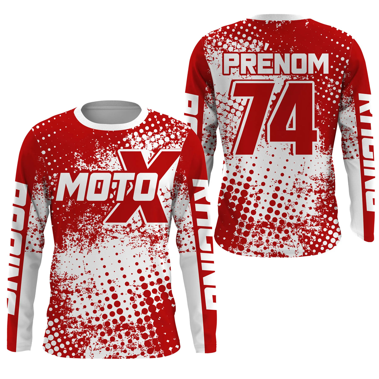 Anti-UV manches longues maillot motocross rouge blanc MotoX, design dirt bike racing personnalisé