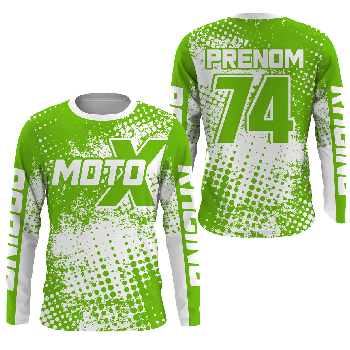 Anti-UV manches longues maillot motocross vert blanc MotoX, design dirt bike racing personnalisé