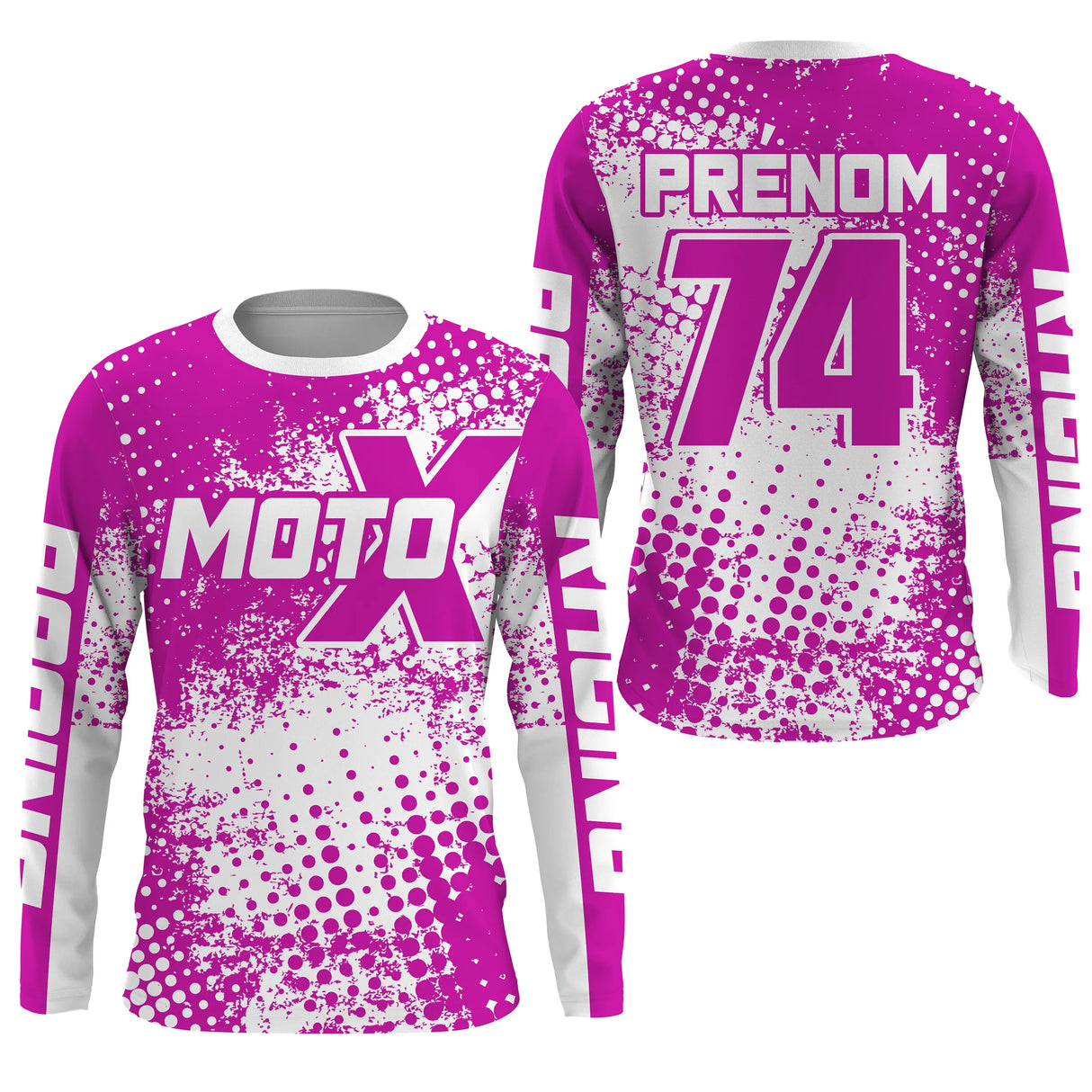 Anti-UV manches longues maillot motocross rose fuchsia MotoX, design dirt bike féminin personnalisé
