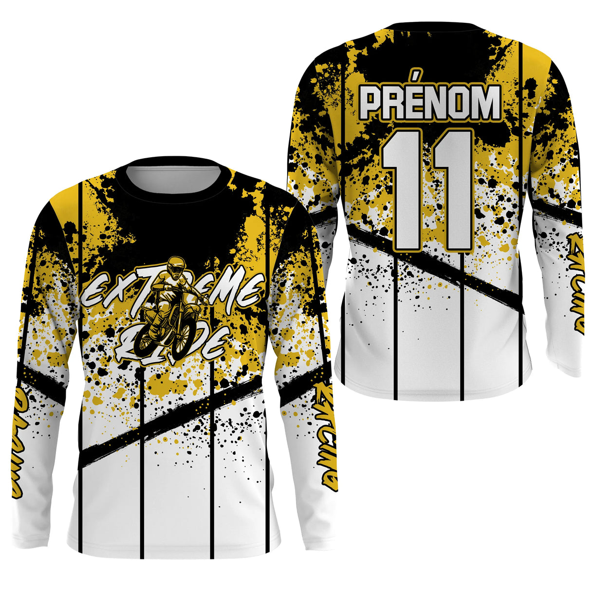 Anti-UV manches longues maillot motocross jaune noir Extreme, design dirt bike fluo personnalisé