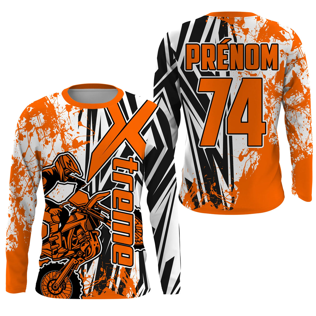Anti-UV manches longues maillot motocross orange blanc Xtreme, design dirt bike racing personnalisé