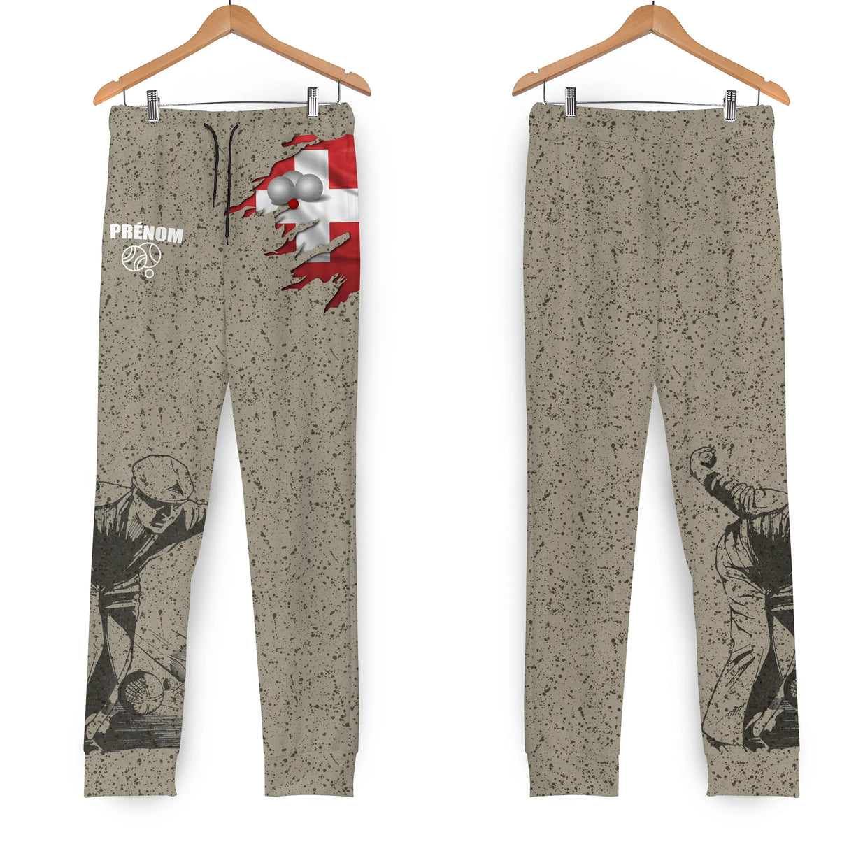 Short all-over pétanque Suisse beige sablé avec drapeau helvétique et impression haute définition