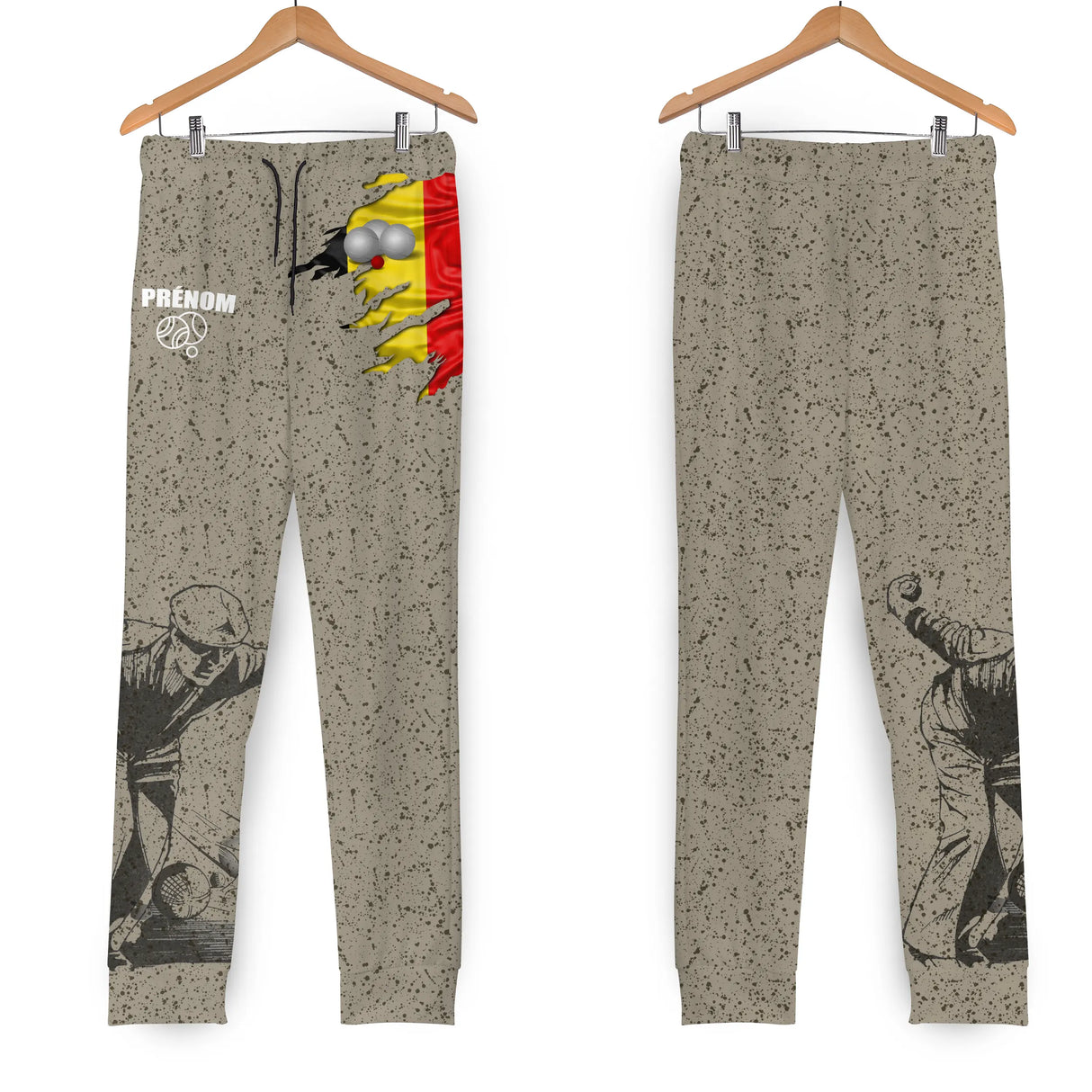 Short all-over pétanque Belgique beige sablé avec drapeau belge intégré et impression haute définition