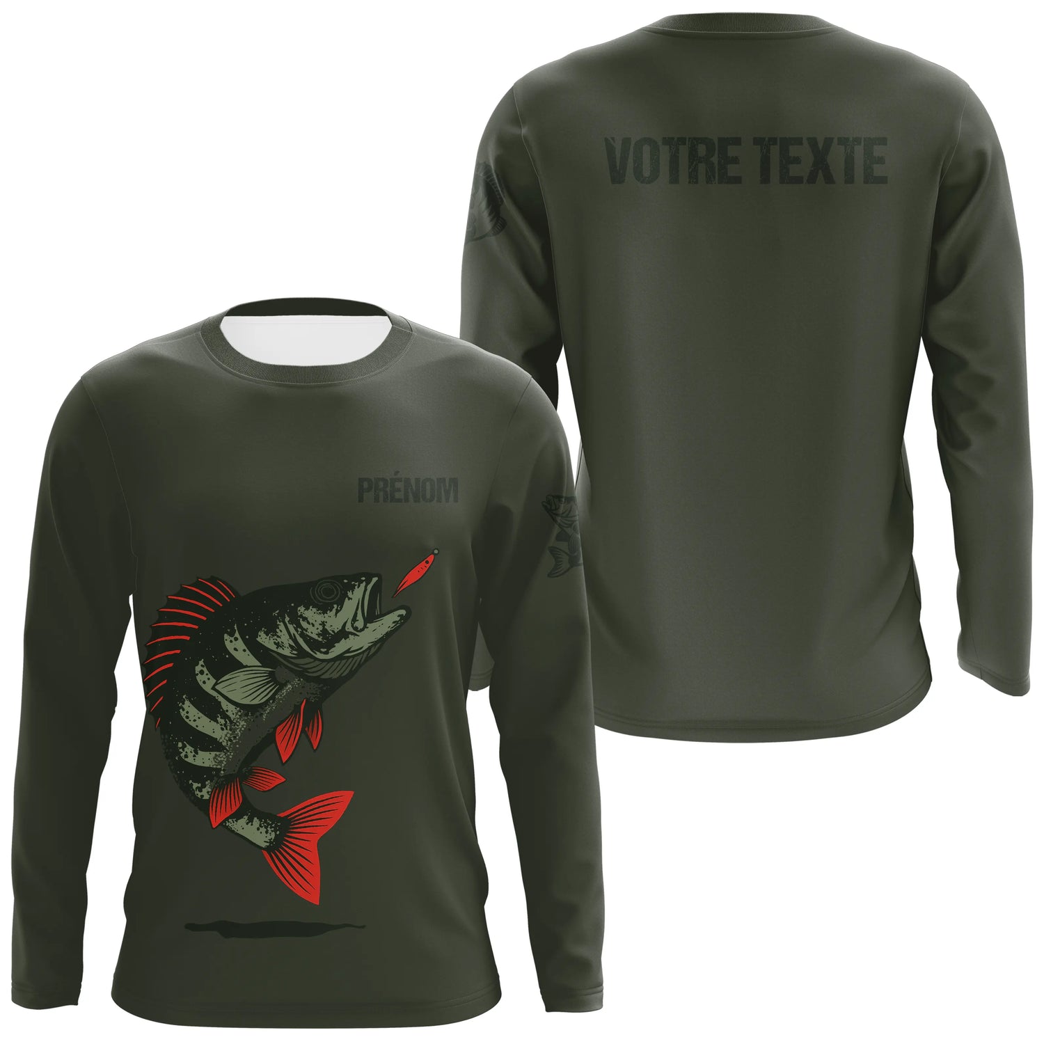 Vêtements pêche perche personnalisés – Hoodie, Sweat & T-shirt homme avec prénom et texte – Cadeau pêcheur - A28082501 - Anti-UV Tshirt manches longues