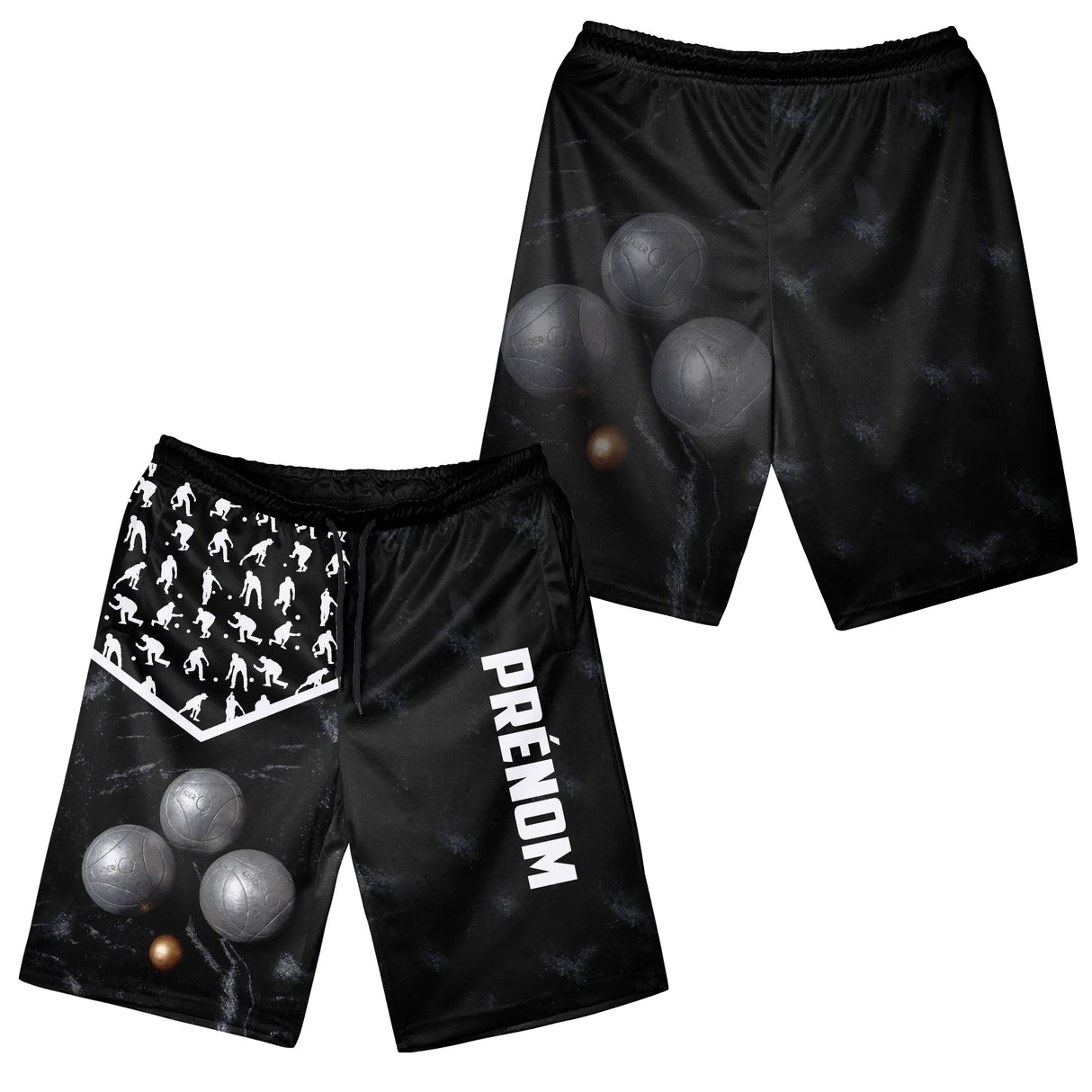 Sweater pétanque all-over noir marbré, design bouliste personnalisé pour boulodrome hivernal