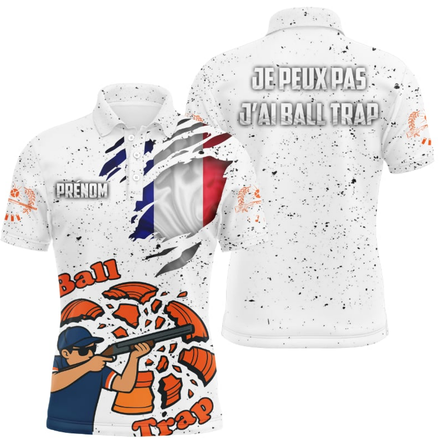 Polo Personnalisé Ball-Trap France – Design Drapeau Tricolore avec Prénom