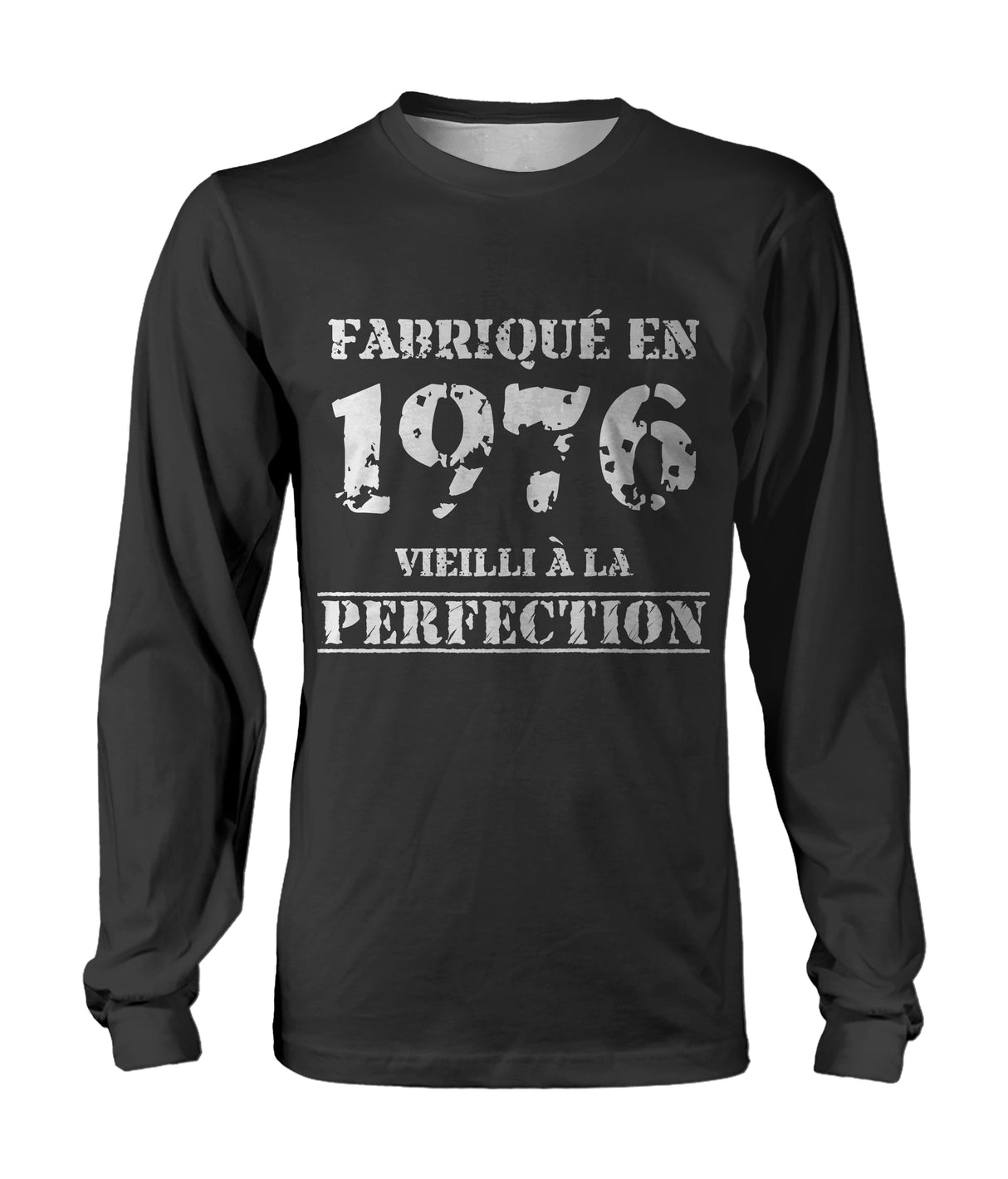 T-shirt manches longues gris anthracite anniversaire 1976 lettrage blanc usé Vieilli à la perfection