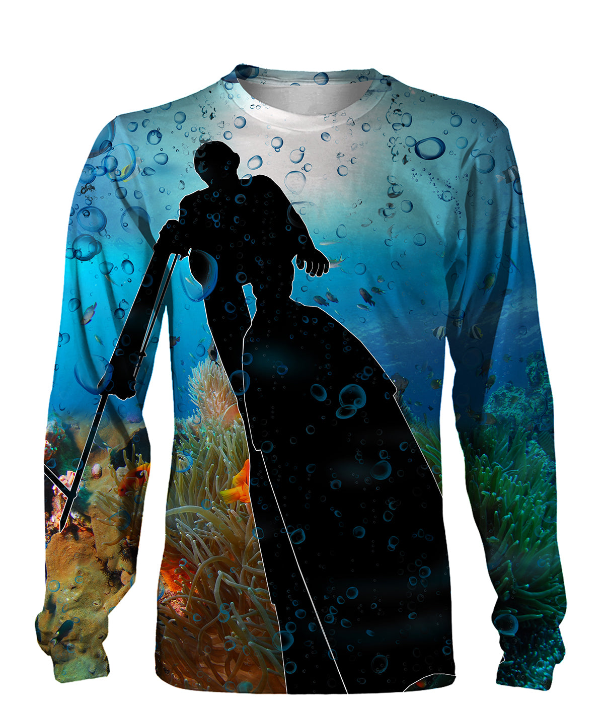 T-shirt manches longues all-over chasse sous-marine plongeur arbalète apnée bulles océan