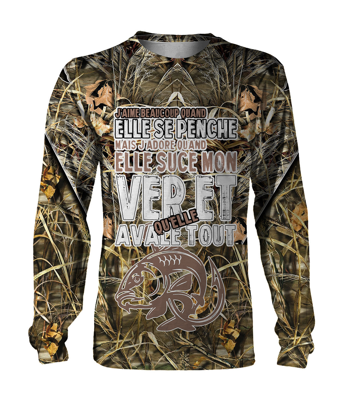 T-shirt camouflage sable vert pêche carpe humour carpiste manches longues