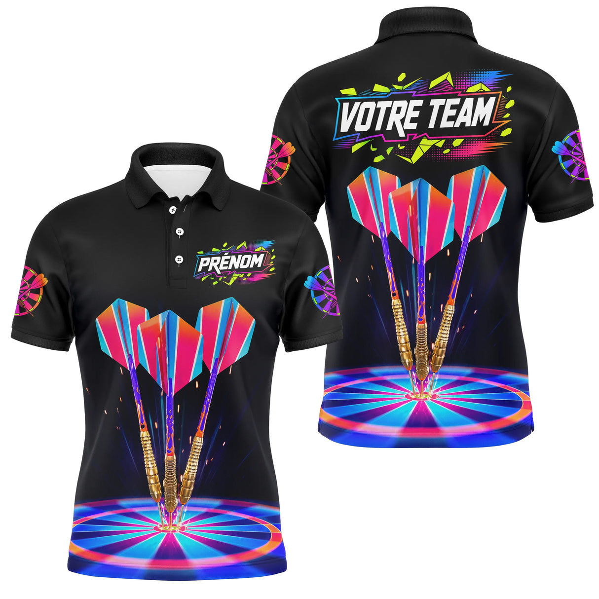 Maillot Fléchettes Néon Noir - Cyber Néon Multicolore - Polo Homme