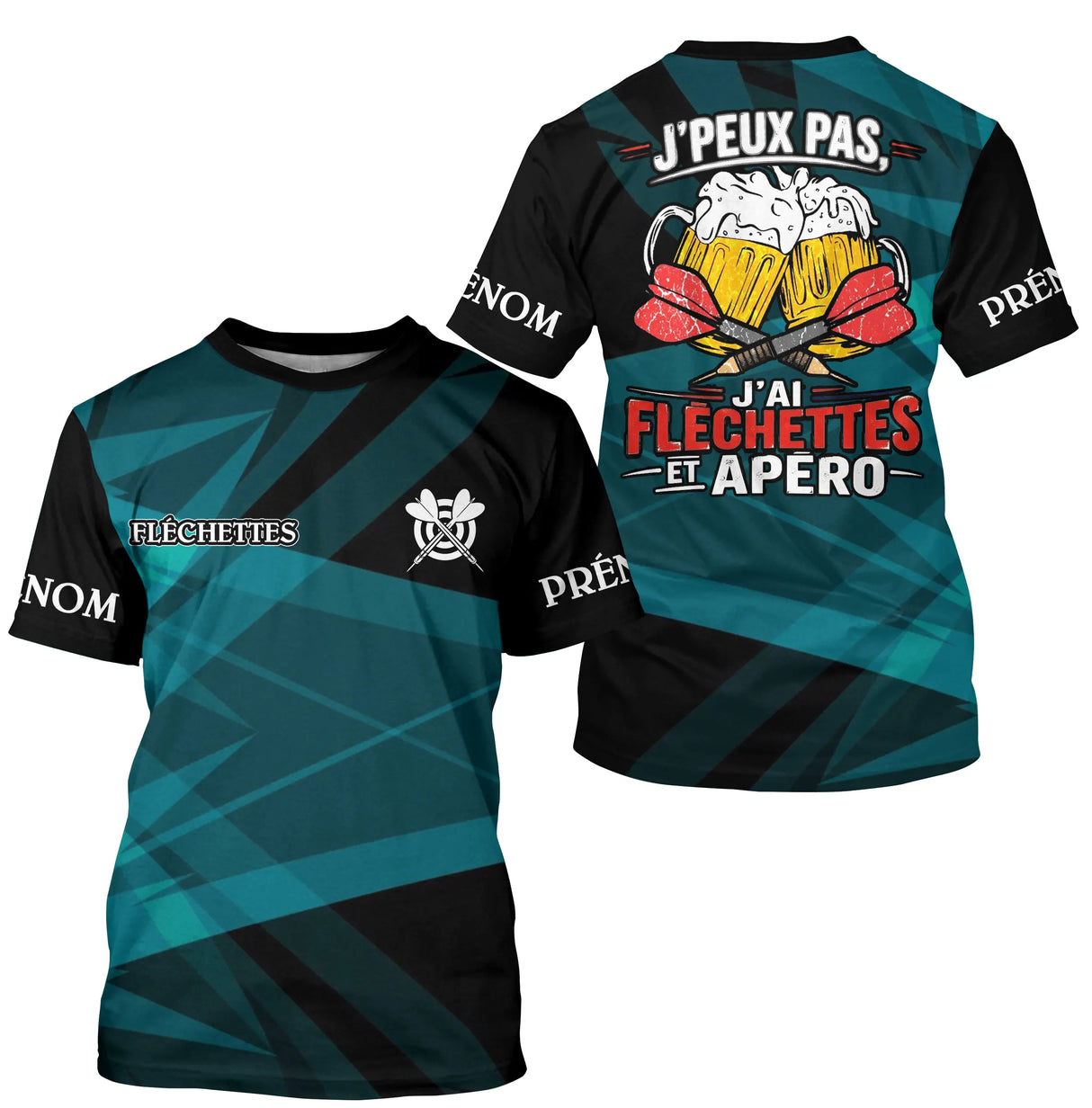Maillot Fléchettes Personnalisé - Apéro Noir & Bleu Canard - T-Shirt Homme