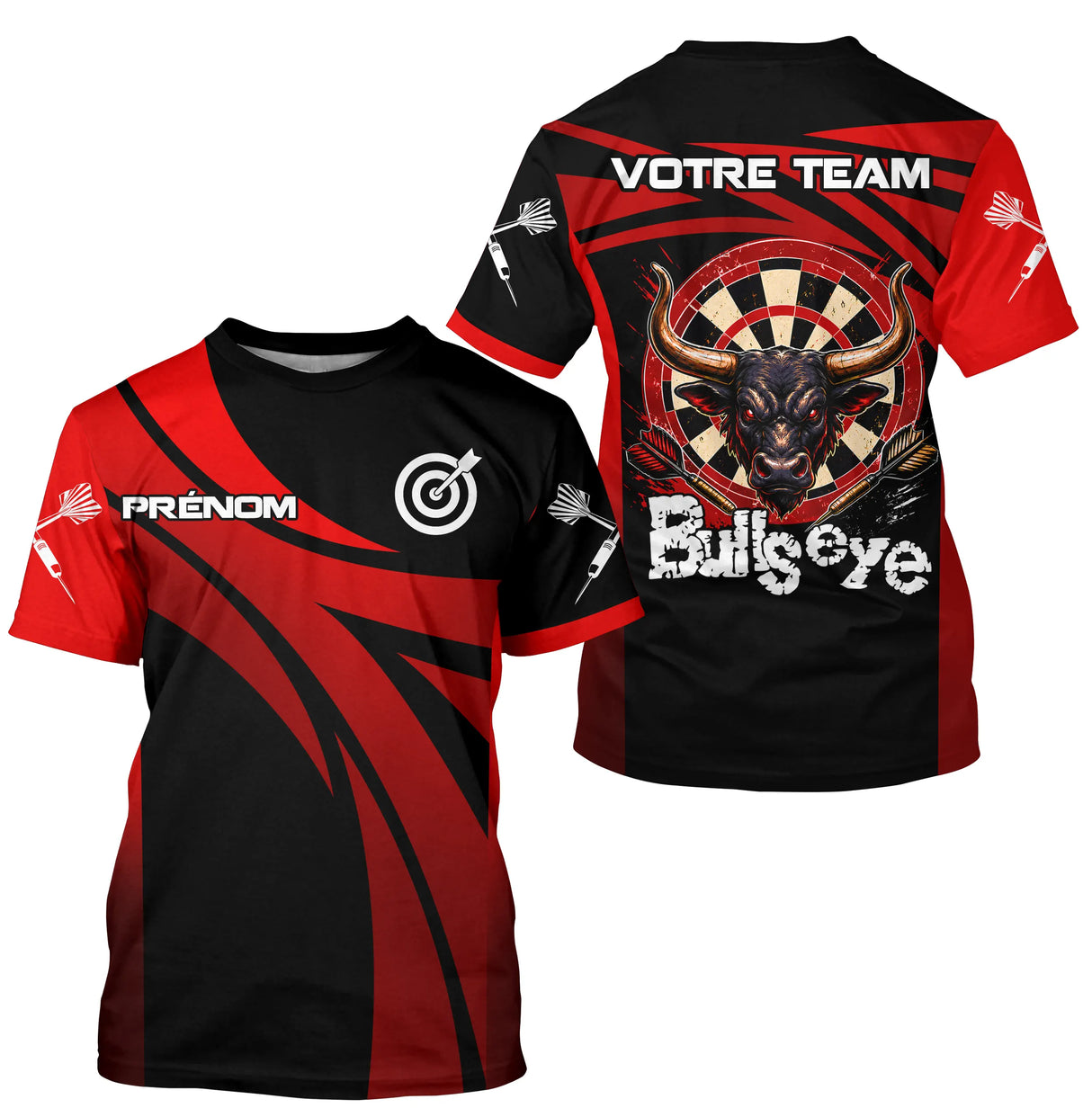 Maillot Fléchettes Personnalisé - Bullseye Noir & Rouge - T-Shirt Homme