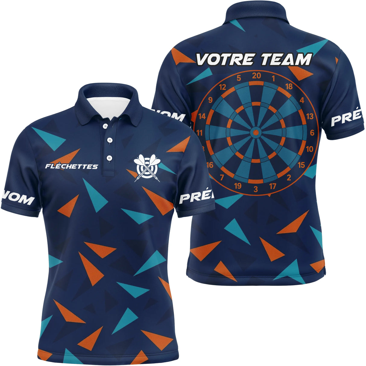 Maillot Fléchettes Personnalisé - Design Bleu & Orange - Polo Homme