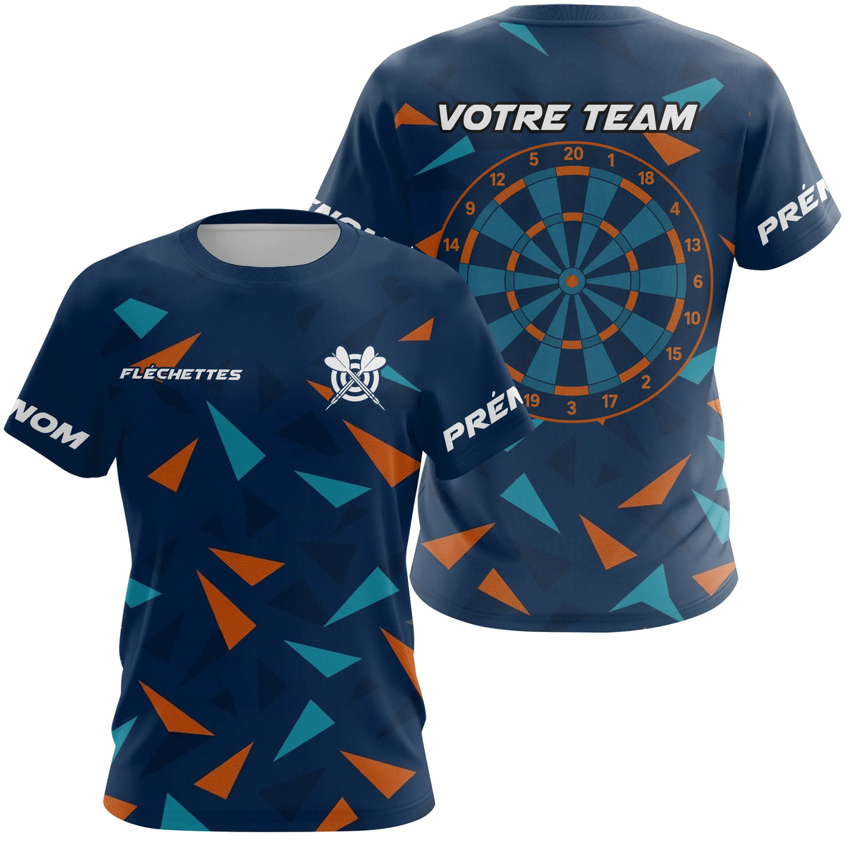 Maillot Fléchettes Personnalisé - Design Bleu & Orange - T-Shirt Femme