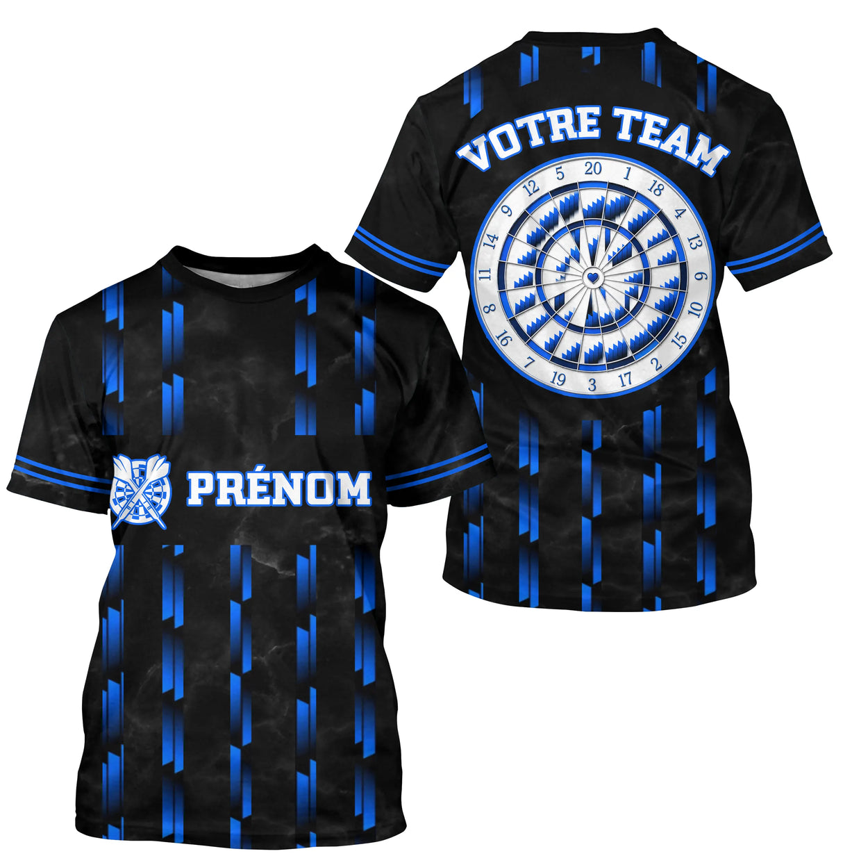 Maillot Fléchettes Personnalisé - Design Bleu Prénom - T-Shirt Homme
