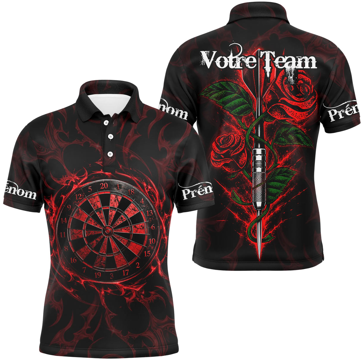 Maillot Fléchettes Personnalisé - Roses Rouges Flamboyantes - Polo Homme