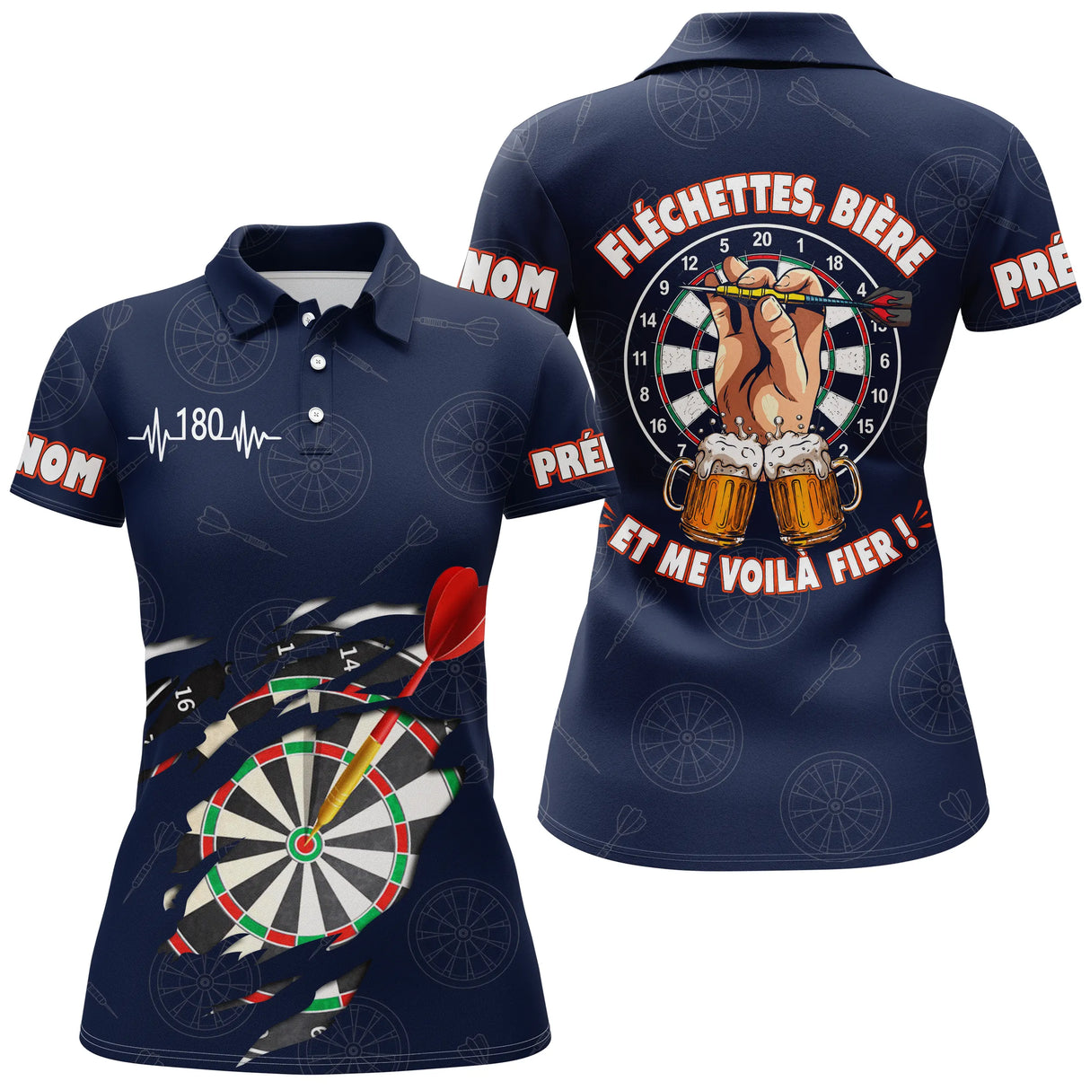 Maillot Fléchettes Personnalisé - Style Bière 180 Marine - Polo Femme