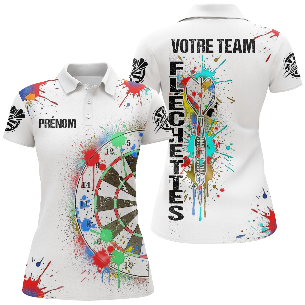 Maillot Fléchettes Personnalisé - Style Splash Multicolore - Polo Femme