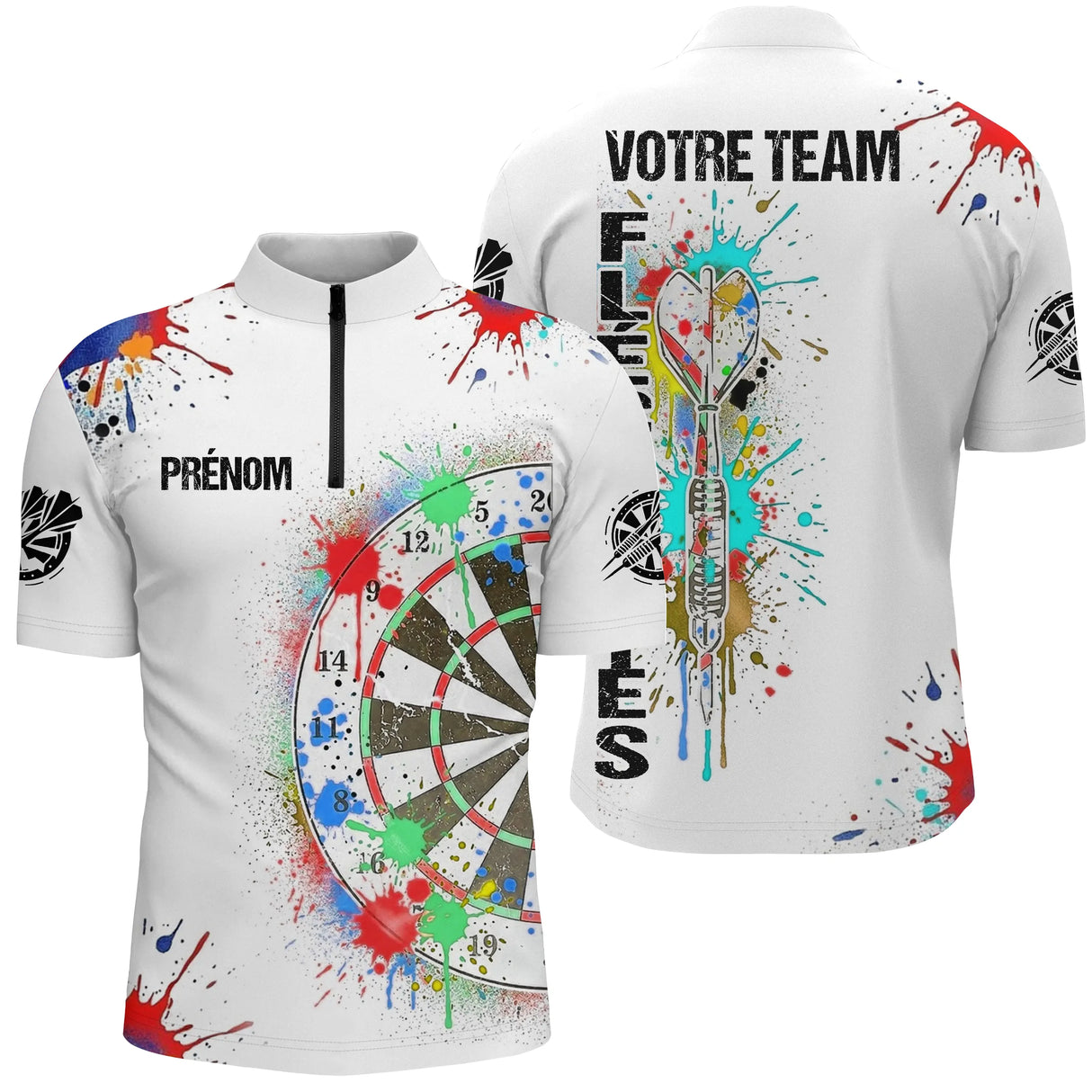Maillot Fléchettes Personnalisé - Style Splash Multicolore - Polo Zippé Homme