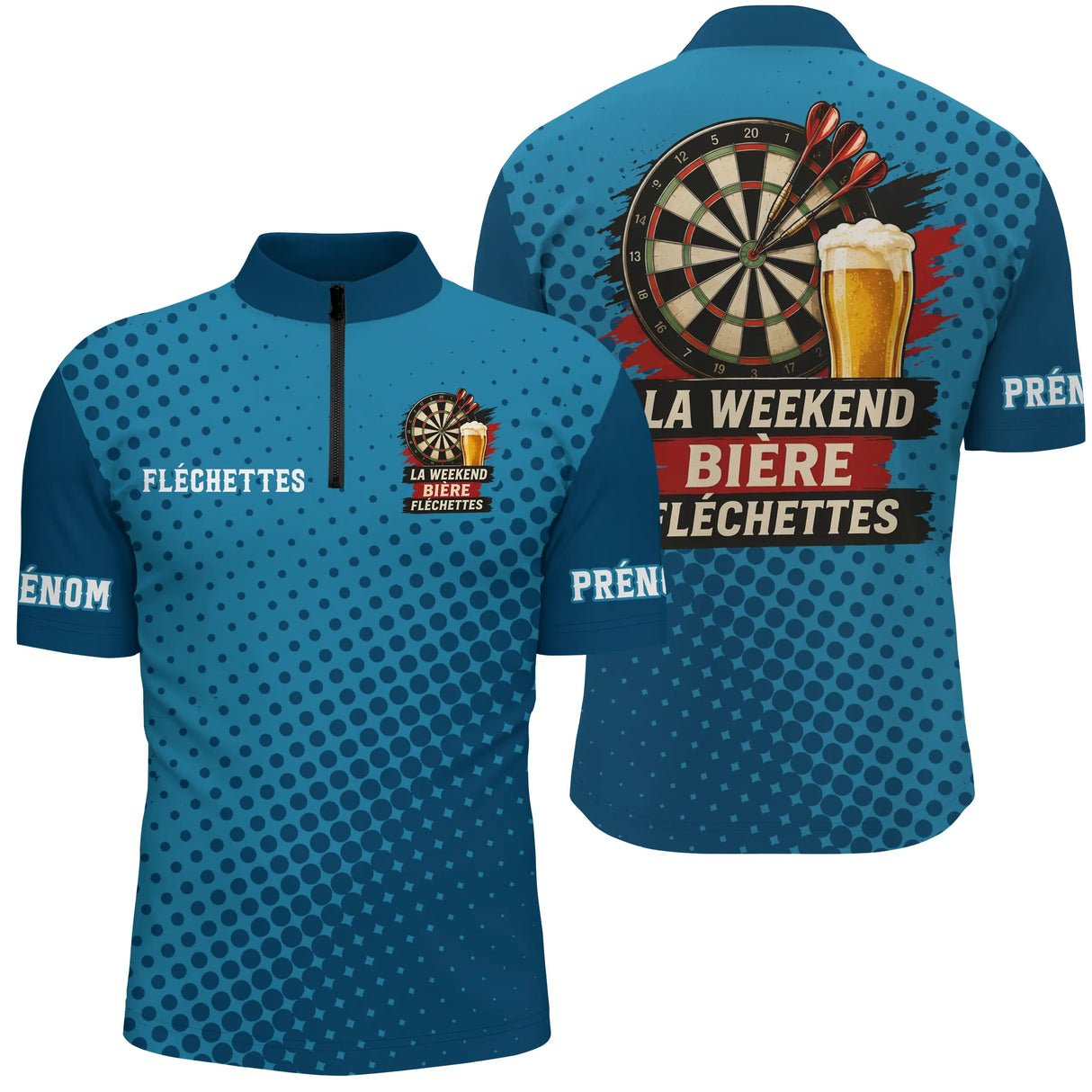 Maillot Fléchettes Personnalisé Bleu - Bière & Humour - Polo Zippé Homme