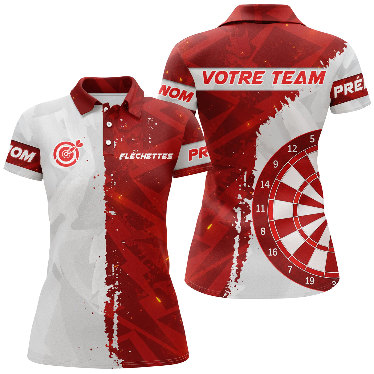 Maillot Fléchettes Personnalisé Club - Rouge et Blanc - Polo Femme