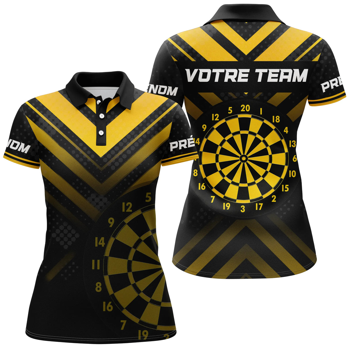 Maillot Fléchettes Personnalisé – Style Performance Noir & Jaune - Polo Femme