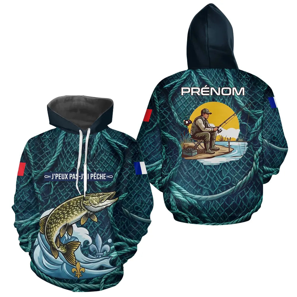 Maillot J'peux Pas J'ai Pêche Personnalisé - Brochet Bleu - Hoodie Homme