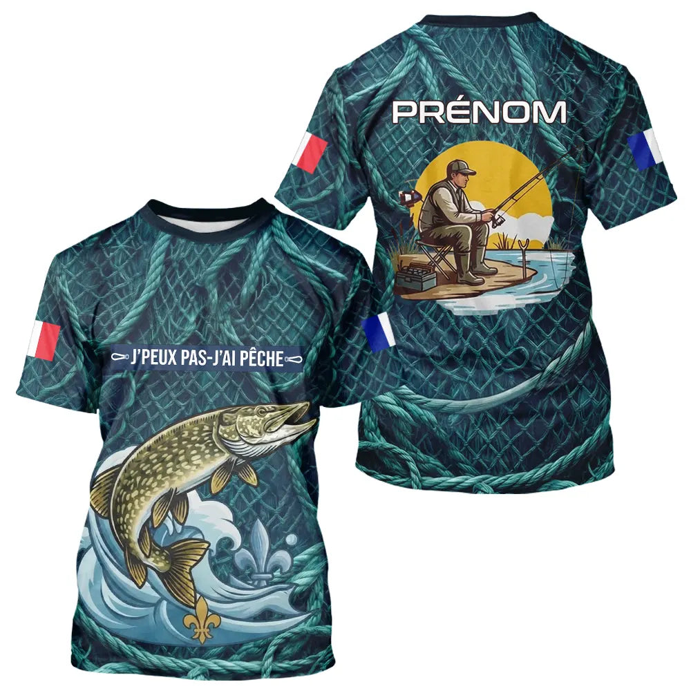 Maillot J'peux Pas J'ai Pêche Personnalisé - Brochet Bleu - T-Shirt Homme