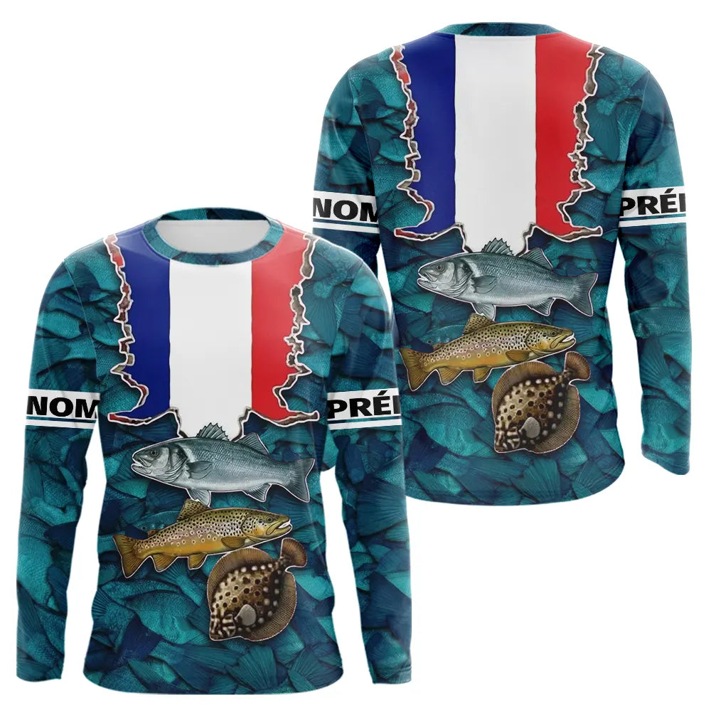 Maillot Pêche 3D Personnalisé - Bleu Blanc Rouge France - Long Sleeves Homme