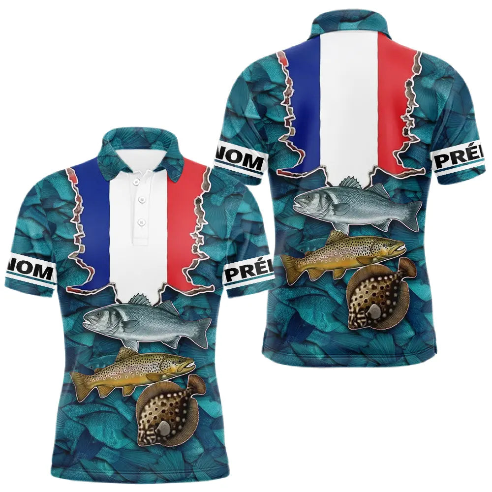 Maillot Pêche 3D Personnalisé - Bleu Blanc Rouge France - Polo Homme