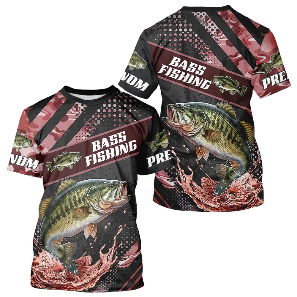 Maillot Pêche Bass Rouge à Manches Longues - Homme Personnalisé - T-Shirt Homme