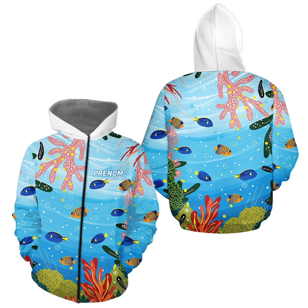 Maillot Pêche Bleu Récif Corail Personnalisé - Homme Femme - Zippé Hoodie Homme