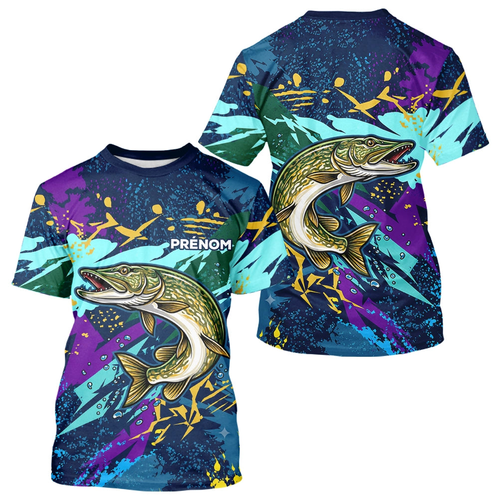 Maillot Pêche Brochet - Camo Violet & Bleu Personnalisé - T-Shirt Homme