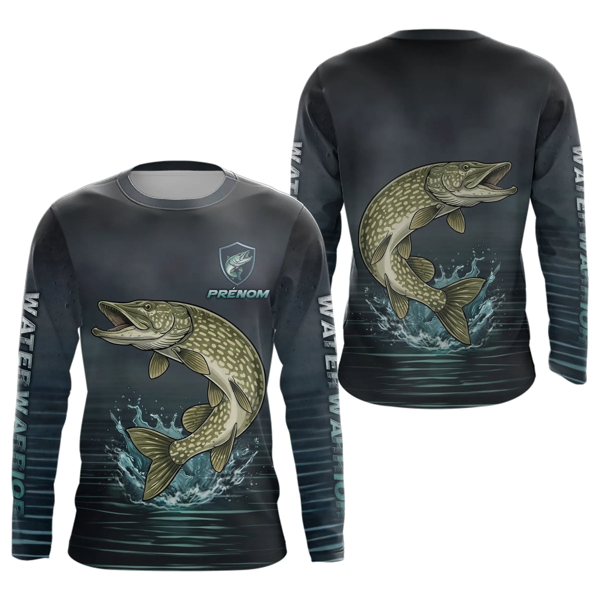 Maillot Pêche Brochet Personnalisé - Gris Dark - Long Sleeves Homme