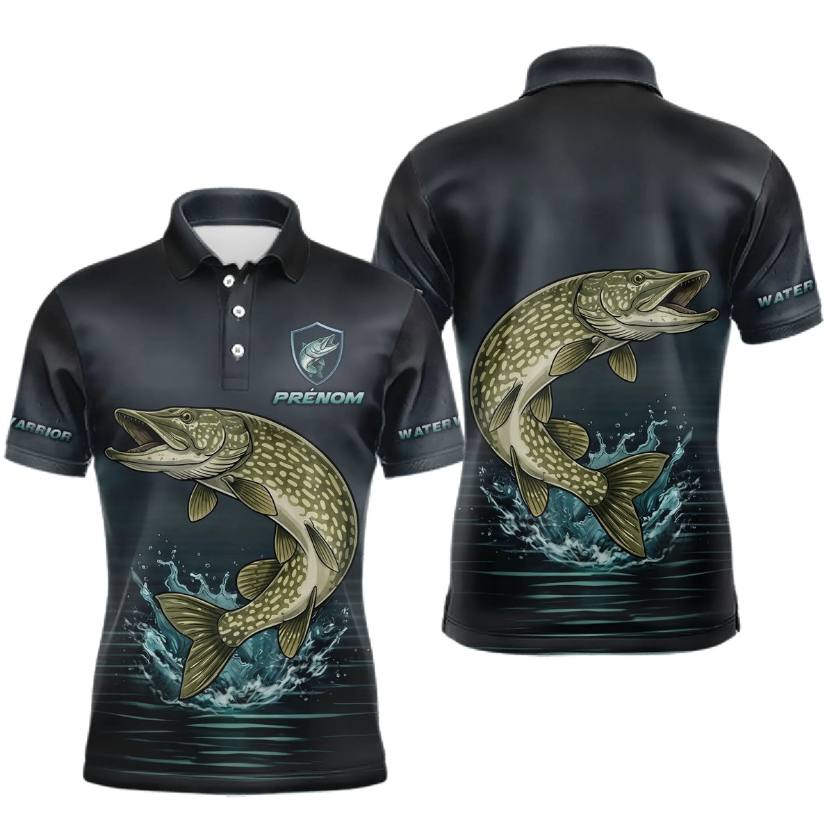 Maillot Pêche Brochet Personnalisé - Gris Dark - Polo Homme