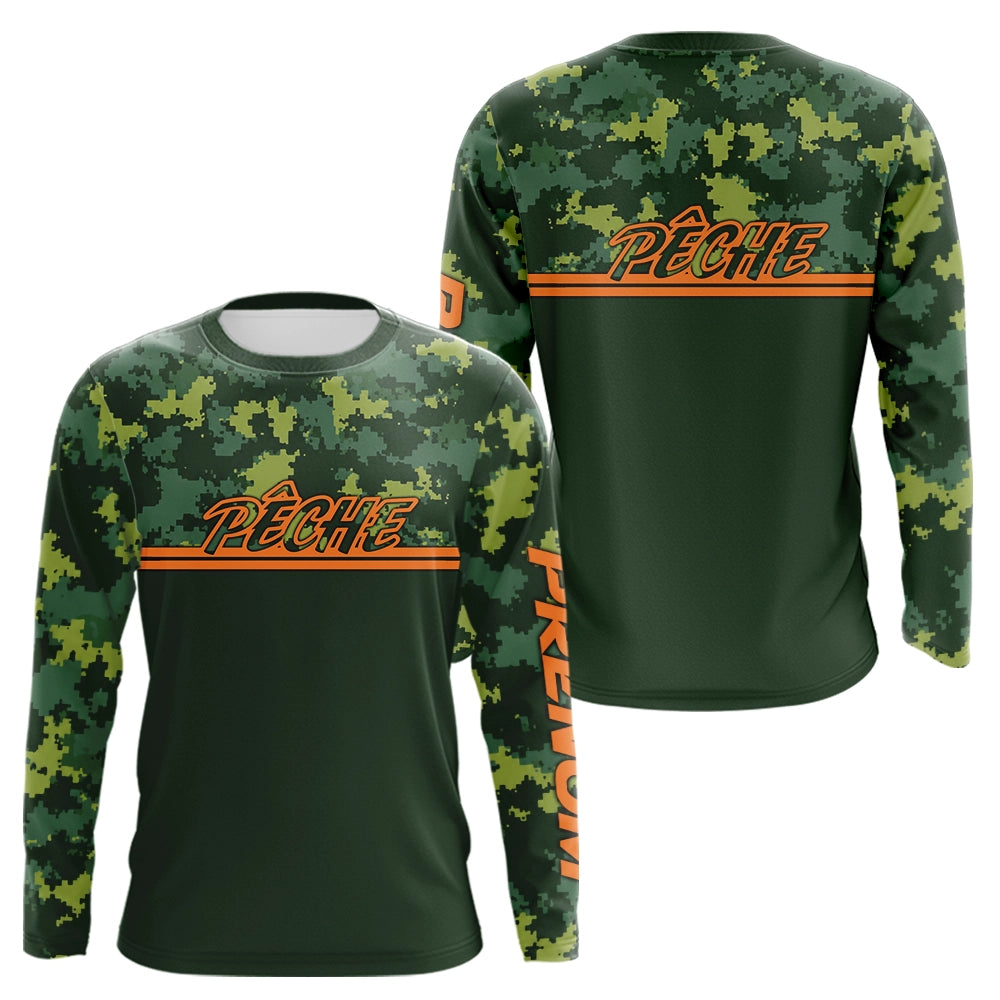 Maillot Pêche Camouflage Personnalisé - Vert & Orange Homme - Long Sleeves Homme