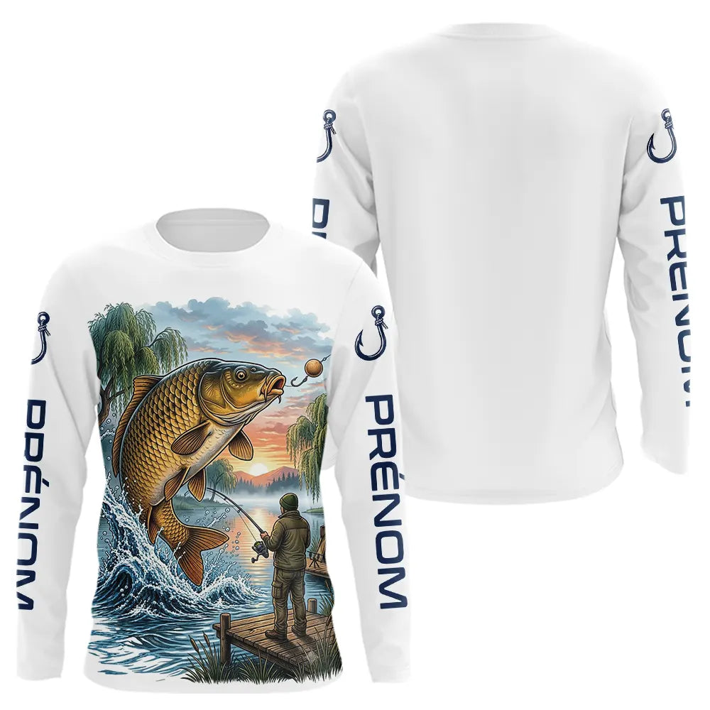 Maillot Pêche Carpe & Coucher du Soleil - Blanc Homme - Long Sleeves Homme