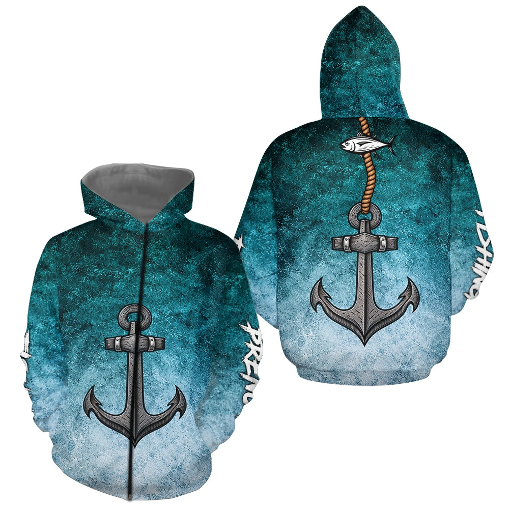 Maillot Pêche Homme Ancre - Marine Bleu Canard Personnalisé - Zippé Hoodie Homme