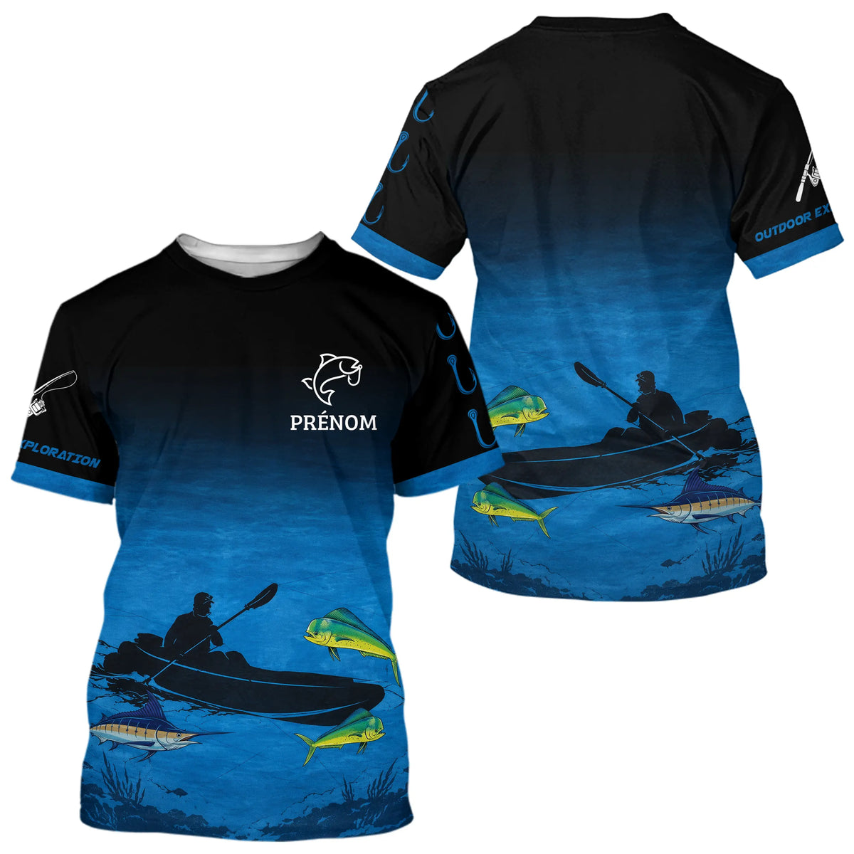 Maillot Pêche Kayak Homme - Bleu & Noir Personnalisé - T-Shirt Homme