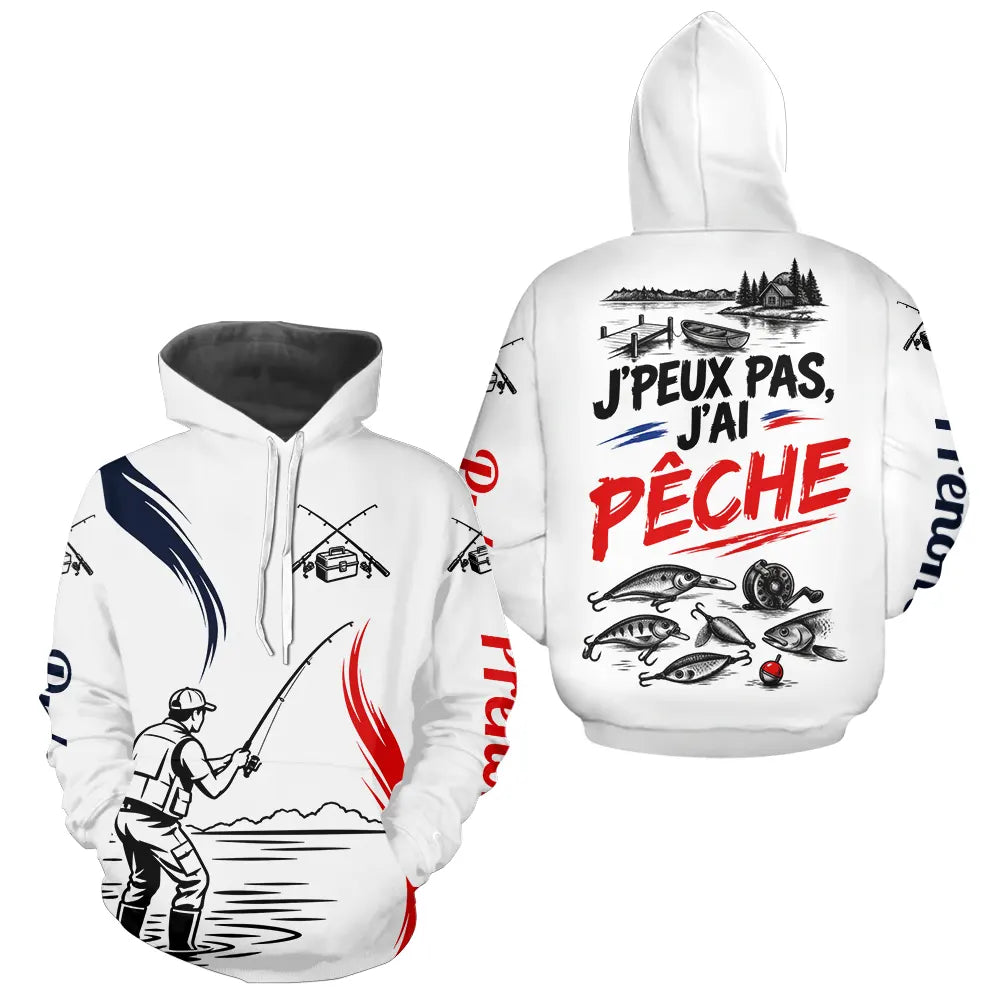 Maillot Pêche Personnalisé Blanc - J'peux Pas J'ai Pêche - Hoodie Homme