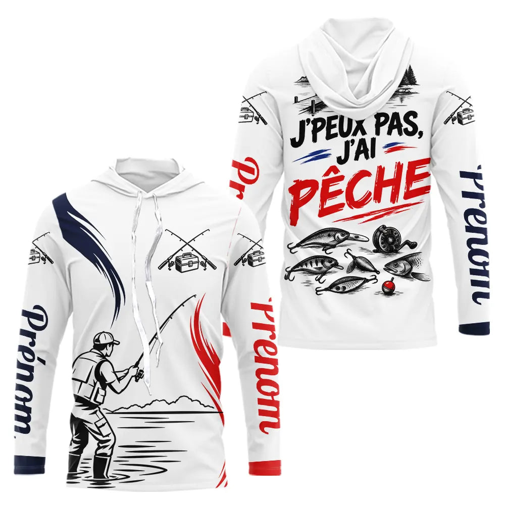 Maillot Pêche Personnalisé Blanc - J'peux Pas J'ai Pêche - Long Sleeves Hoodie Homme