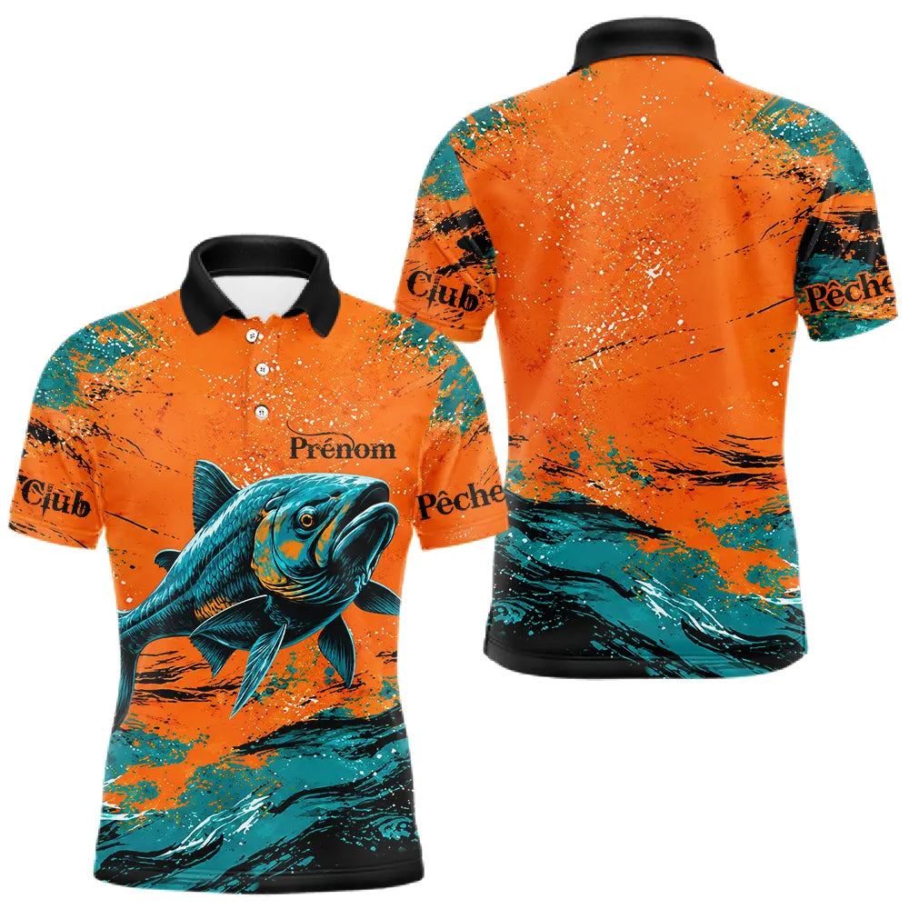 Maillot Pêche Personnalisé Orange Bleu - Club Homme - Polo Homme