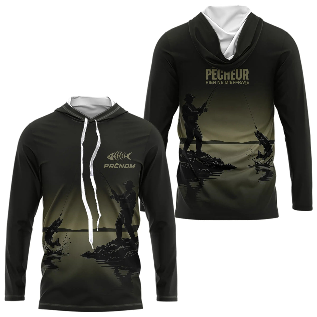 Maillot Papy Pêcheur Personnalisé - Gris Kaki - Long Sleeves Hoodie Homme