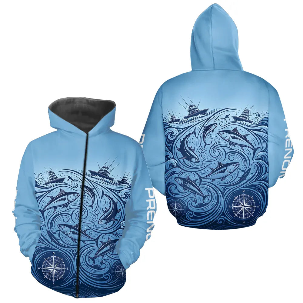 Maillot Passionné Pêche Le Thon - Bleu Personnalisé Anti-UV - Zippé Hoodie Homme